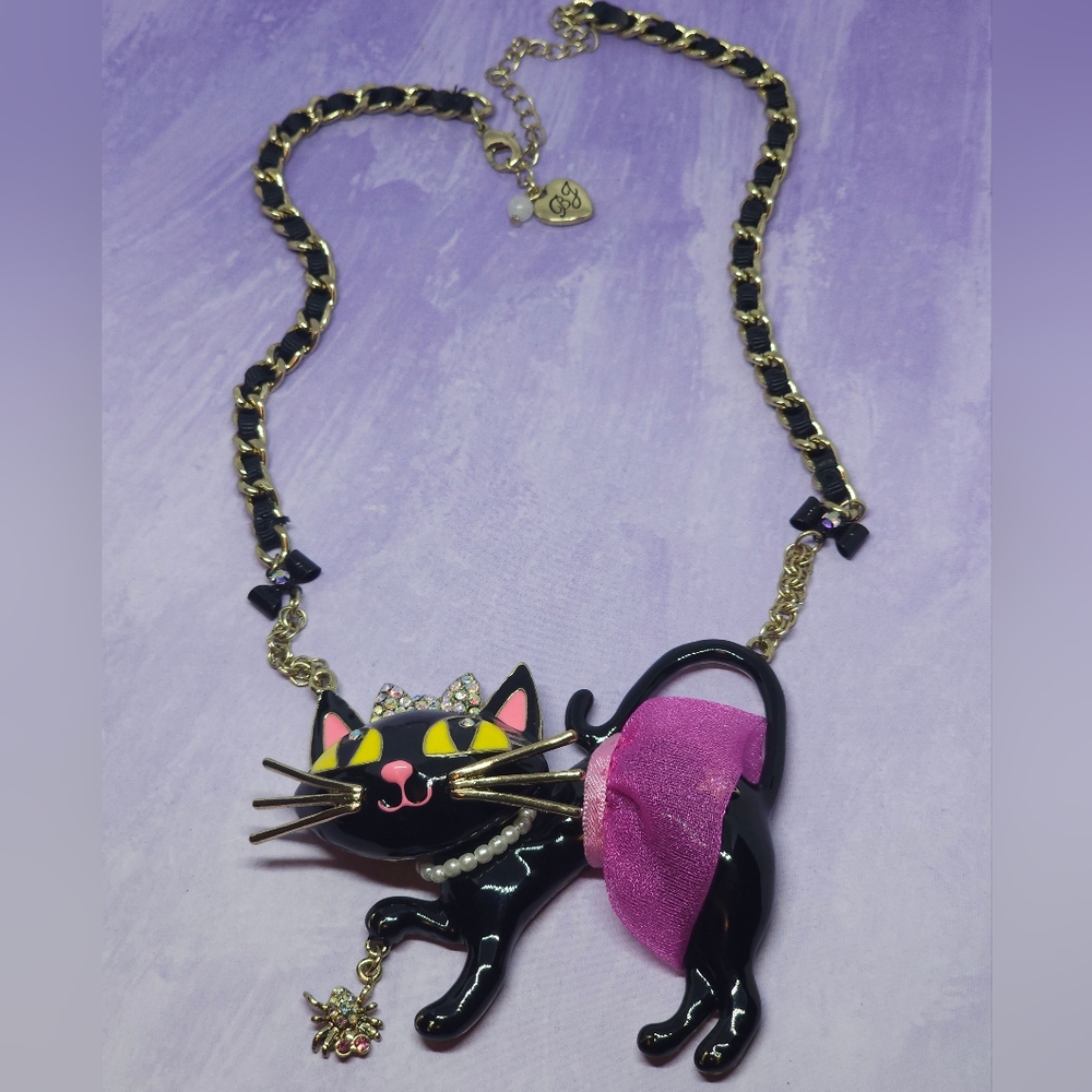 Betsey Johnson Enchanted Forest Black Cat Tutu Ststement Necklace - Picture 2 of 6